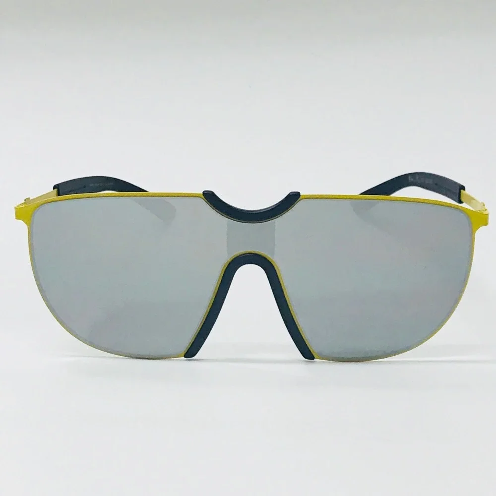 Shield Men Sunglasses Mirrored Lens Yellow Frame Fashion‎ Sun Glasses Trendy New